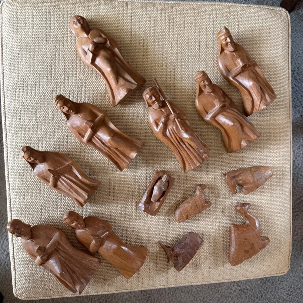 Hand-Carved Wooden Nativity Set – Rustic Figures, READ Description - Picture 1 of 5